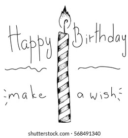 Cute Happy Birthday Card with Candle. Vector Illustration Isolated.
