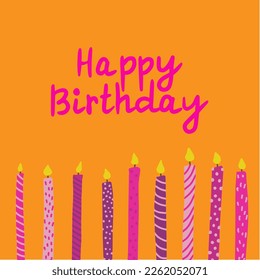 Cute happy birthday card with candles. vector illustration