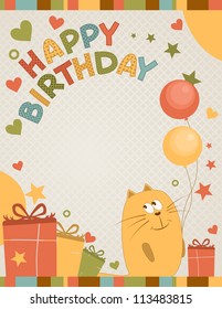 cute happy birthday card a cat