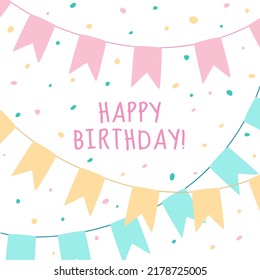 Cute Happy Birthday Card Colorful Garlands Stock Vector (Royalty Free ...