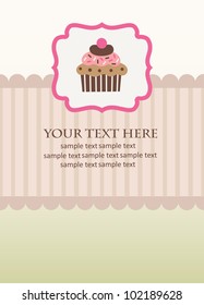 cute happy birthday card with cupcake. vector illustration