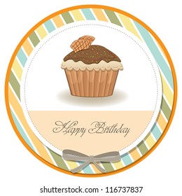 cute happy birthday card with cupcake. vector illustration