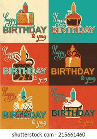 cute happy birthday card with cupcake. vector illustration