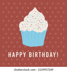 cute happy birthday card with cupcake. vector illustration