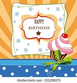 cute happy birthday card with cupcake can be used as cute invitation card for birthday and other holiday
