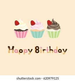  cute happy birthday card with cupcake. 