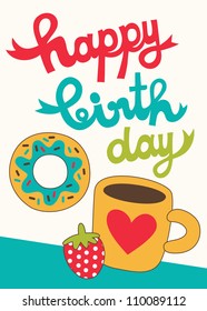 cute happy birthday card design. vector illustration