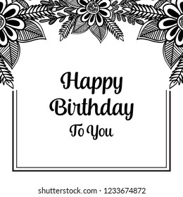 Cute Happy birthday card design with flowers vector