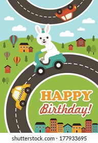 cute happy birthday card design. vector illustration