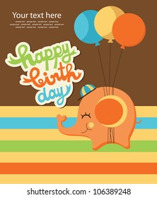 cute happy birthday card with elephant. vector illustration