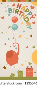 cute happy birthday card with elephant