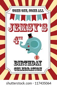 cute happy birthday card with elephant. vector illustration