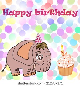 Cute happy birthday card with elephant made in vector.