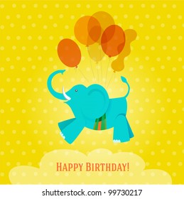 Cute Happy Birthday card with elephant. Vector illustration