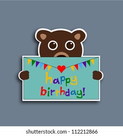 Cute happy birthday card with fun bear