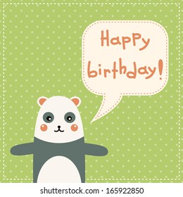 Cute happy birthday card with fun hippo. vector illustration