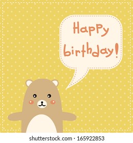 Cute happy birthday card with fun hippo. vector illustration