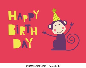 Cute Happy Birthday Card Fun Monkey Stock Vector (Royalty Free ...