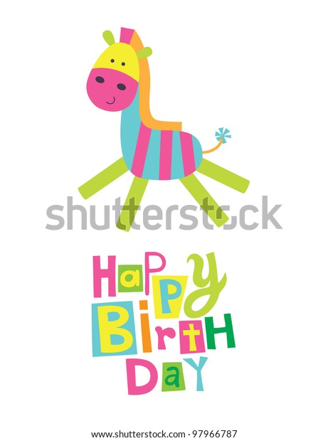 Cute Happy Birthday Card Fun Zebra Stock Vector Royalty Free