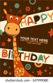 Cute happy birthday card with giraffe.