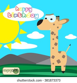 cute happy birthday card with giraffe angry zoo