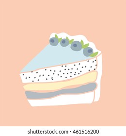 cute happy birthday card with tasty cake with blueberry. vector illustration, cute happy birthday card. blueberry birthday cake, vector illustration of  birthday cake, save the date vector , EPS