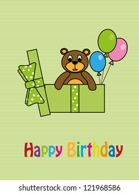 cute happy birthday card with teddy bear