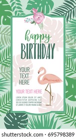 Cute Happy Birthday card template for greeting or invitation. Vector illustration