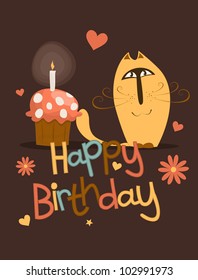 Cute happy birthday card. Vector illustration