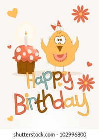 Cute happy birthday card. Vector illustration