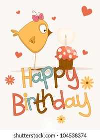 Cute happy birthday card. Vector illustration