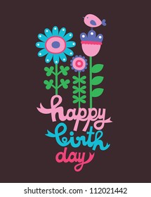 cute happy birthday card. vector illustration