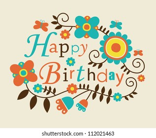 Cute Happy Birthday Card Vector Illustration Stock Vector (Royalty Free ...