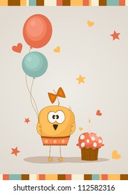 Cute happy birthday card. Vector illustration