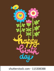cute happy birthday card. vector illustration