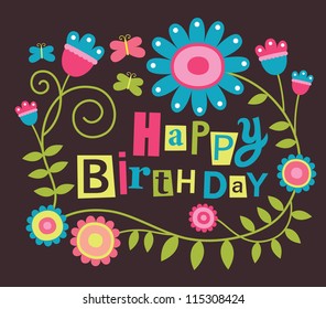 Cute Happy Birthday Card Vector Illustration Stock Vector (Royalty Free ...