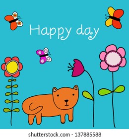Cute happy birthday card. Vector illustration