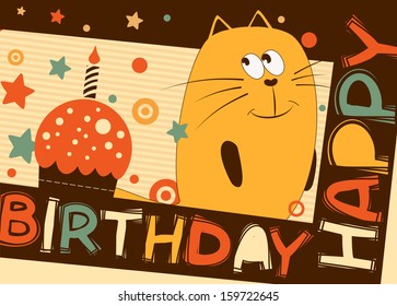 Cute happy birthday card. Vector illustration