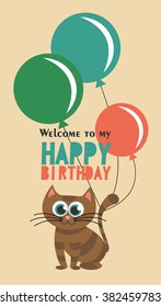 Cute happy birthday card. Vector illustration