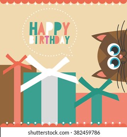 Cute happy birthday card. Vector illustration