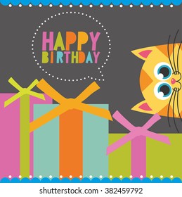 Cute happy birthday card. Vector illustration