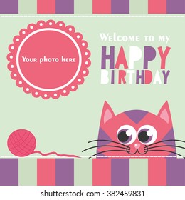 Cute happy birthday card. Vector illustration