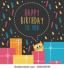 Cute happy birthday card. Vector illustration