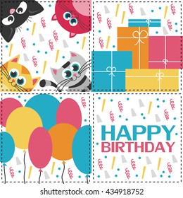 Cute happy birthday card. Vector illustration