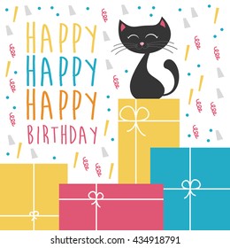 Cute happy birthday card. Vector illustration