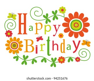 Cute Happy Birthday Card Vector Illustration Stock Vector (Royalty Free ...