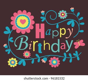 Cute Happy Birthday Card Vector Illustration Stock Vector (Royalty Free ...