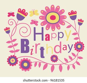 Cute Happy Birthday Card Vector Illustration Stock Vector (Royalty Free ...