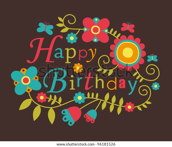 Cute Happy Birthday Card Vector Illustration Stock Vector (Royalty Free ...