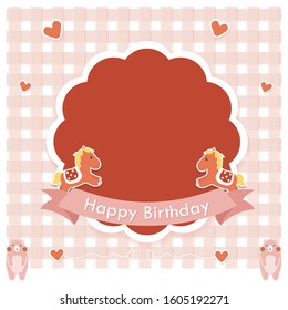 cute happy birthday card,carousel hourse, gift box, Cartoon style design. Kids background.